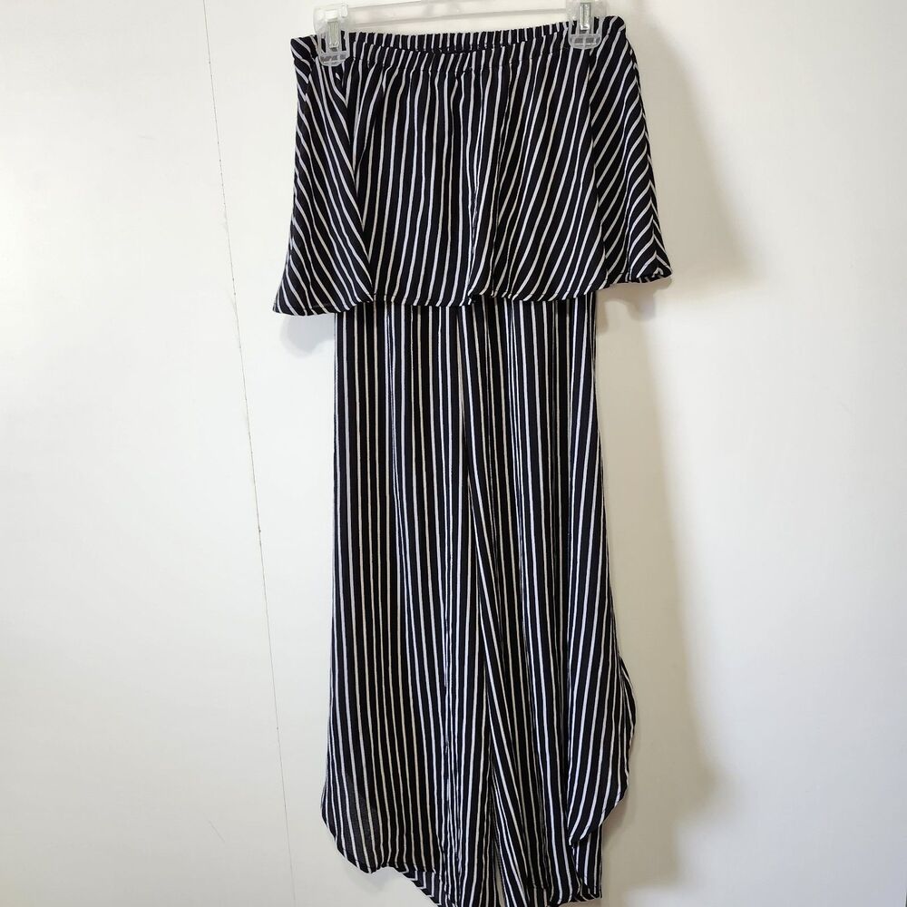 Favlux Black White Stripe Off Shoulder Jumpsuit Small Ruffle TulipHem Sleeveless - Picture 5 of 16